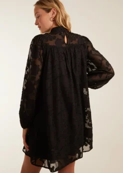 Blue Vanilla Black Jacquard Bow Smock Dress