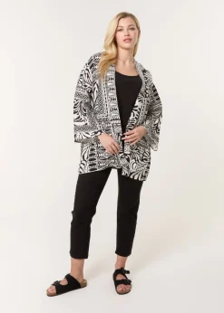 Blue Vanilla Black Kimono With Geometric Print
