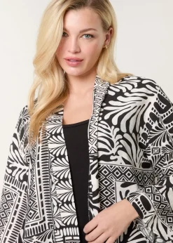 Blue Vanilla Black Kimono With Geometric Print