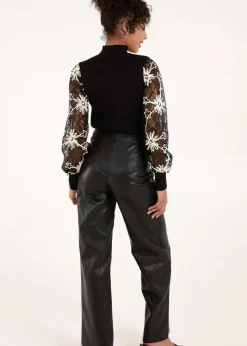 Blue Vanilla Black Lace Sleeve High Neck Jumper