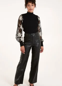 Blue Vanilla Black Lace Sleeve High Neck Jumper