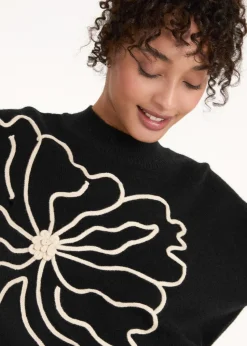 Blue Vanilla Black Large Flower Embroidery Jumper