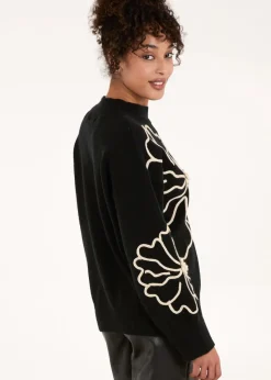 Blue Vanilla Black Large Flower Embroidery Jumper