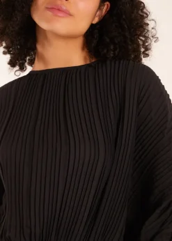 Blue Vanilla Black Long Sleeve Pleated Top