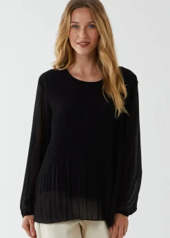 Blue Vanilla Black Long Sleeve Pleated Top