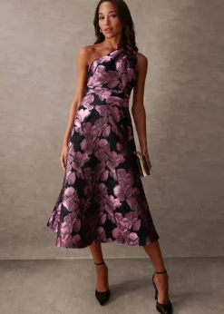 Blue Vanilla Black Luxe One Shoulder Jacquard Midi Dress