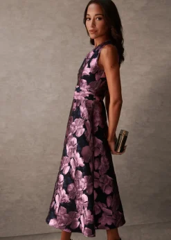 Blue Vanilla Black Luxe One Shoulder Jacquard Midi Dress