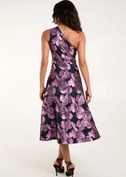 Blue Vanilla Black Luxe One Shoulder Jacquard Midi Dress