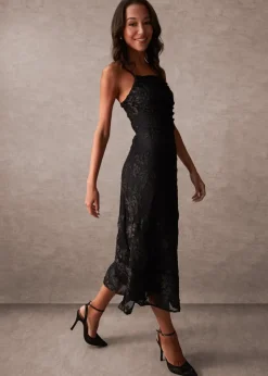 Blue Vanilla Black Luxe Ruched Devore Midi Dress