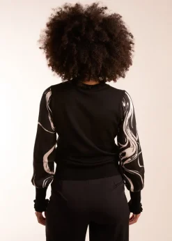 Blue Vanilla Black Marble Sleeve Frill Jumper