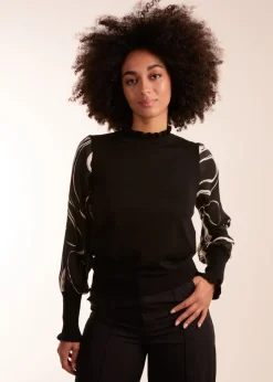 Blue Vanilla Black Marble Sleeve Frill Jumper