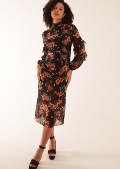 Blue Vanilla Black Midi Dress With Sleeve Details