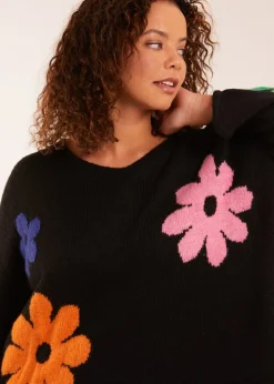 Blue Vanilla Black Multi Coloured Flower Jumper