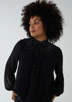 Blue Vanilla Black Ombre Diamante Puffball Top