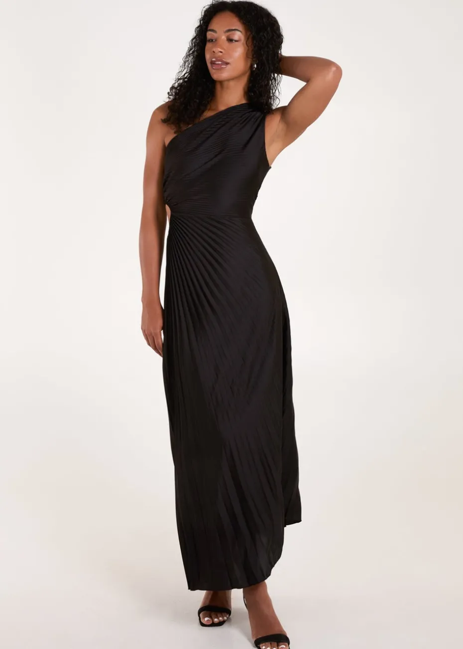 Blue Vanilla Black One Shoulder Pleated Dress