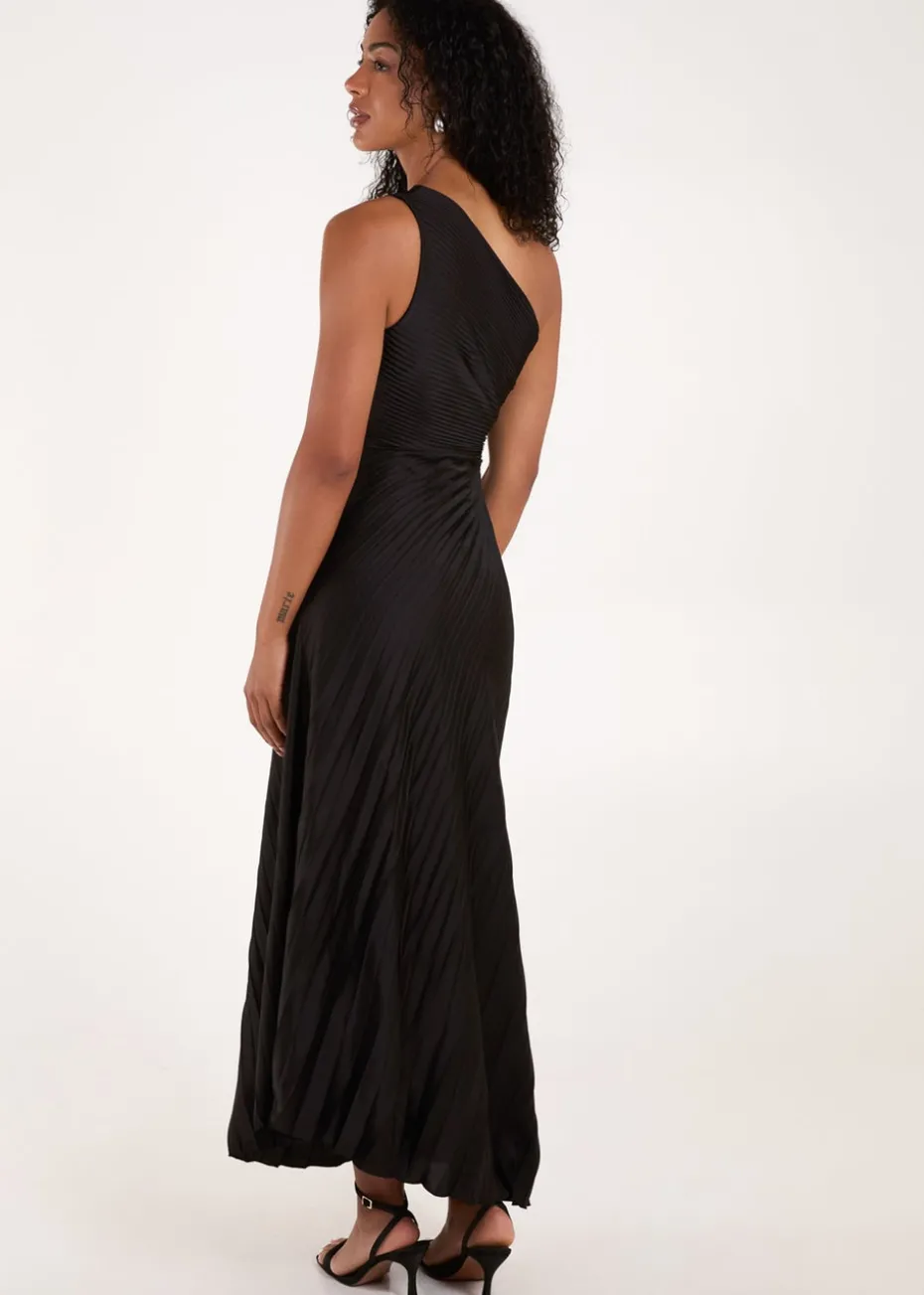 Blue Vanilla Black One Shoulder Pleated Dress