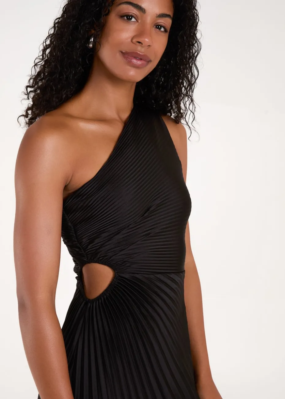 Blue Vanilla Black One Shoulder Pleated Dress