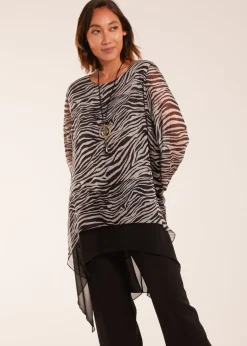 Blue Vanilla Black Pattern 2 In 1 Woven Top