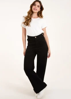 Blue Vanilla Black Plain Wide Leg Trousers