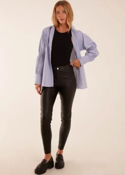 Blue Vanilla Black PU Mid Rise Coated Skinny Jeans