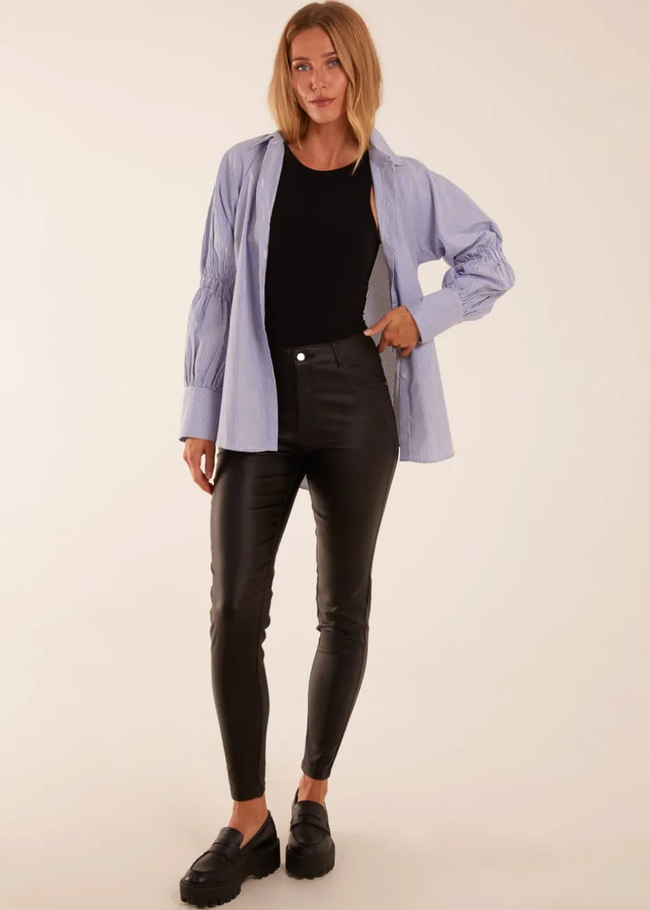 Blue Vanilla Black PU Mid Rise Coated Skinny Jeans