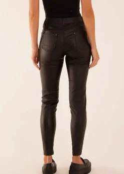 Blue Vanilla Black PU Mid Rise Coated Skinny Jeans