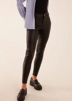 Blue Vanilla Black PU Mid Rise Coated Skinny Jeans