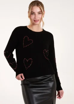 Blue Vanilla Black Rhinestone Heart Jumper