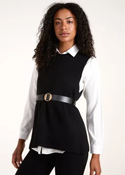 Blue Vanilla Black Ribbed Knit Vest Blouse