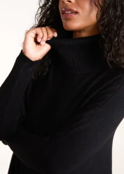 Blue Vanilla Black Roll Neck Button Mini Pocket Jumper