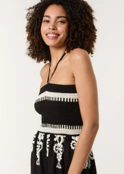 Blue Vanilla Black Strapless Shirred Waist Jumpsuit