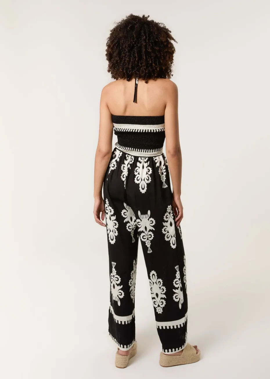 Blue Vanilla Black Strapless Shirred Waist Jumpsuit