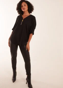 Blue Vanilla Black Zip Front Top