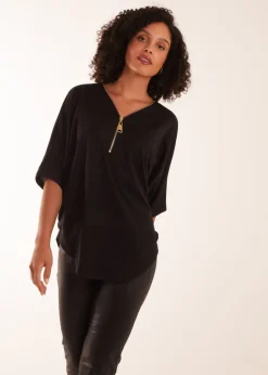 Blue Vanilla Black Zip Front Top