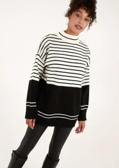 Blue Vanilla Black/White Mixed Stripe Round Neck Jumper
