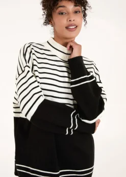 Blue Vanilla Black/White Mixed Stripe Round Neck Jumper