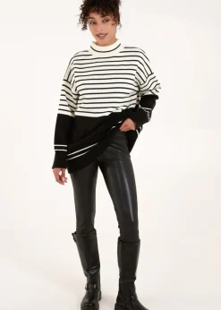 Blue Vanilla Black/White Mixed Stripe Round Neck Jumper