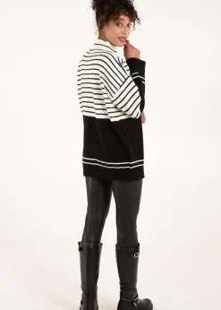 Blue Vanilla Black/White Mixed Stripe Round Neck Jumper