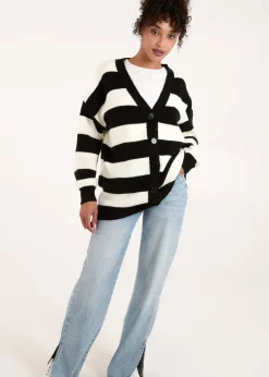 Blue Vanilla Black/White Stripe V Neck Cardigan