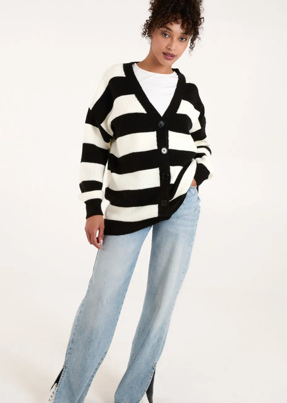 Blue Vanilla Black/White Stripe V Neck Cardigan