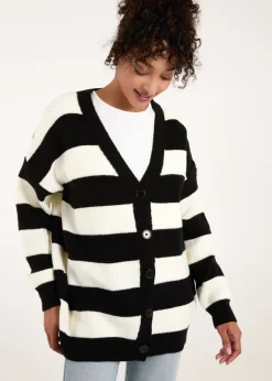 Blue Vanilla Black/White Stripe V Neck Cardigan