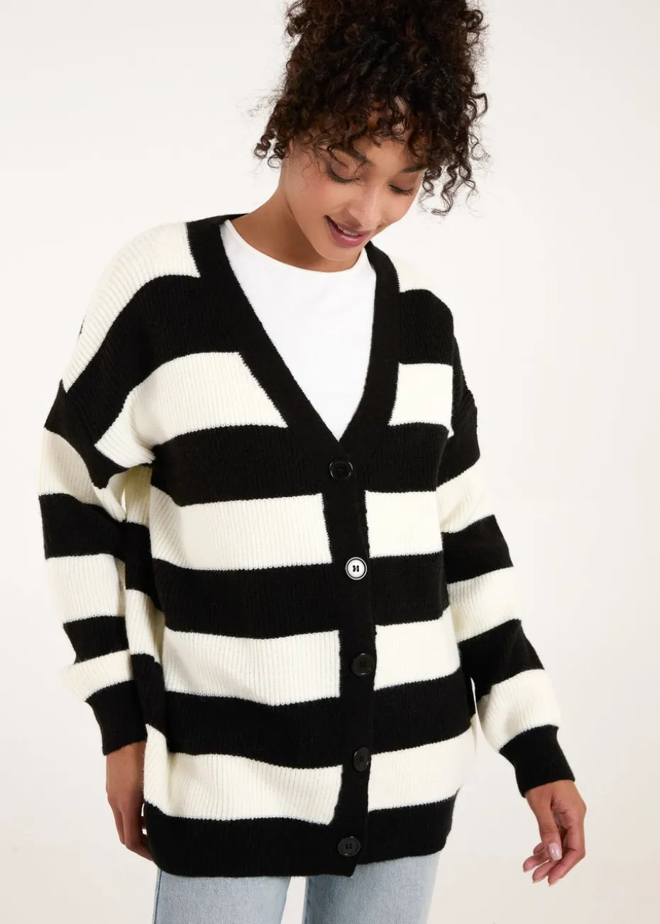 Blue Vanilla Black/White Stripe V Neck Cardigan