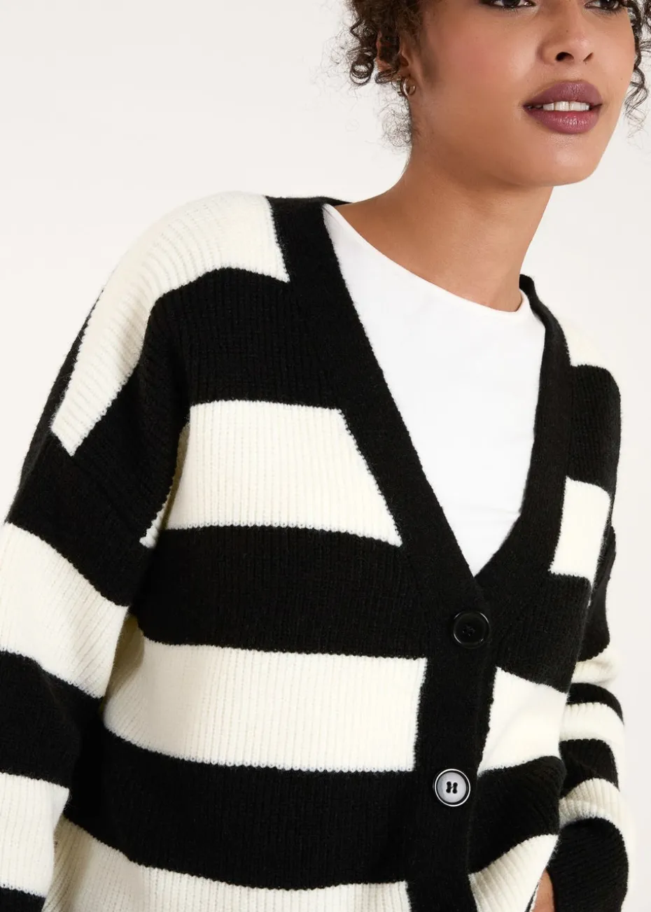 Blue Vanilla Black/White Stripe V Neck Cardigan