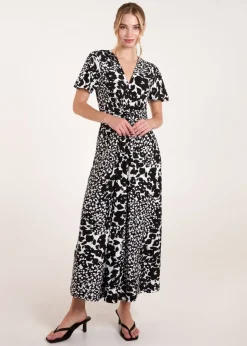 Blue Vanilla Black/White Twist Front Printed Maxi Dress