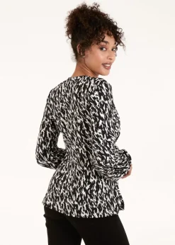 Blue Vanilla Black/White Wrap Front Tie Back Top