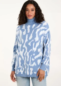Blue Vanilla Blue Abstract Animal Roll Neck Jumper