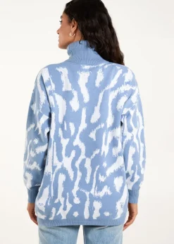 Blue Vanilla Blue Abstract Animal Roll Neck Jumper