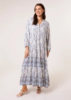 Blue Vanilla Blue Aztec Long Sleeve Maxi Dress
