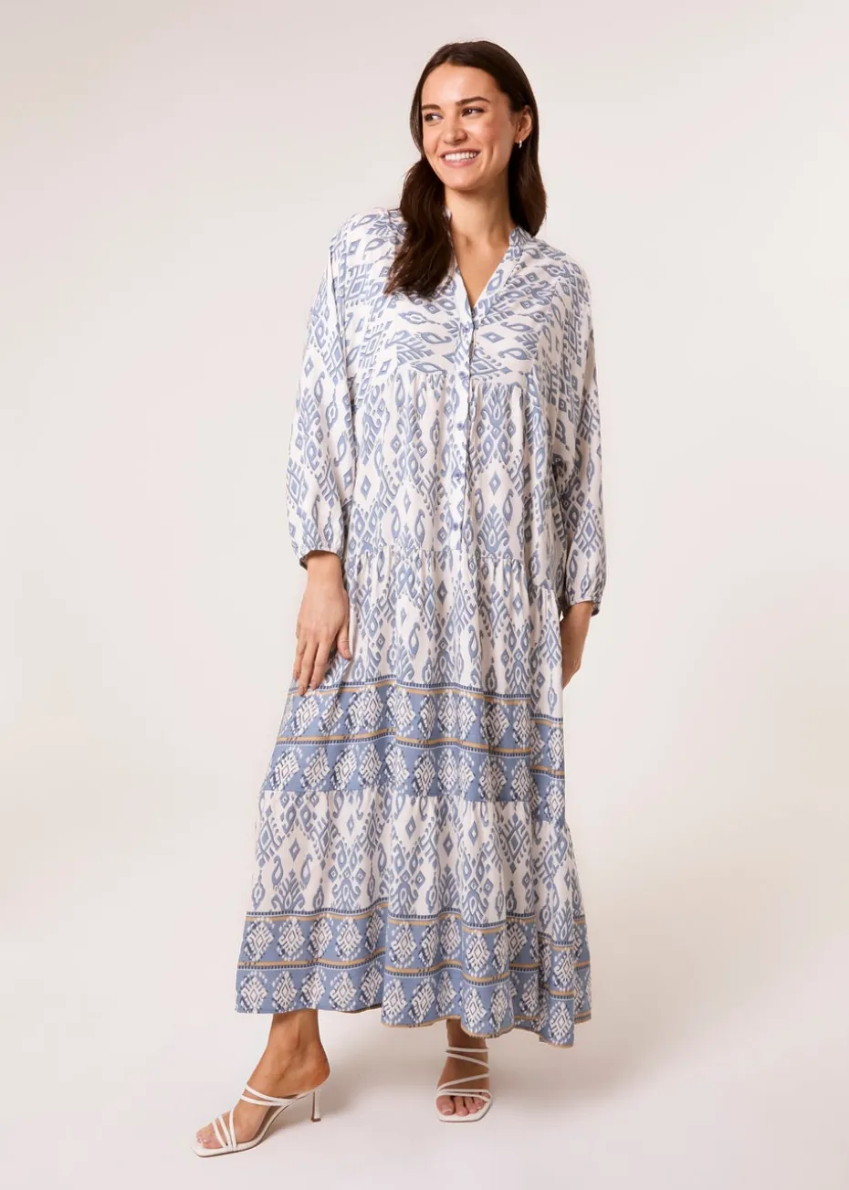Blue Vanilla Blue Aztec Long Sleeve Maxi Dress