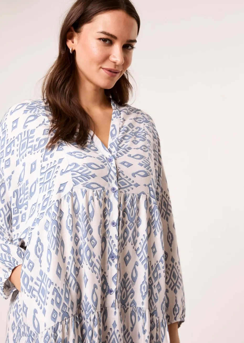 Blue Vanilla Blue Aztec Long Sleeve Maxi Dress